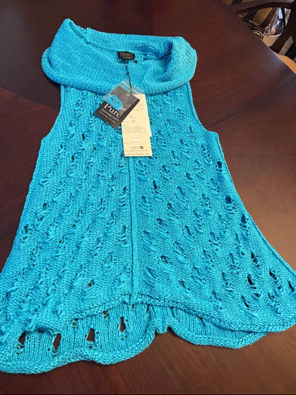 Pur Bright Turquoise Openwork Sleeveless Knit Vest